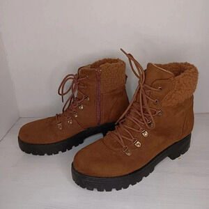 Bamboo Womens Microsuede Ankle Lace Up And Zip Boots Size 9